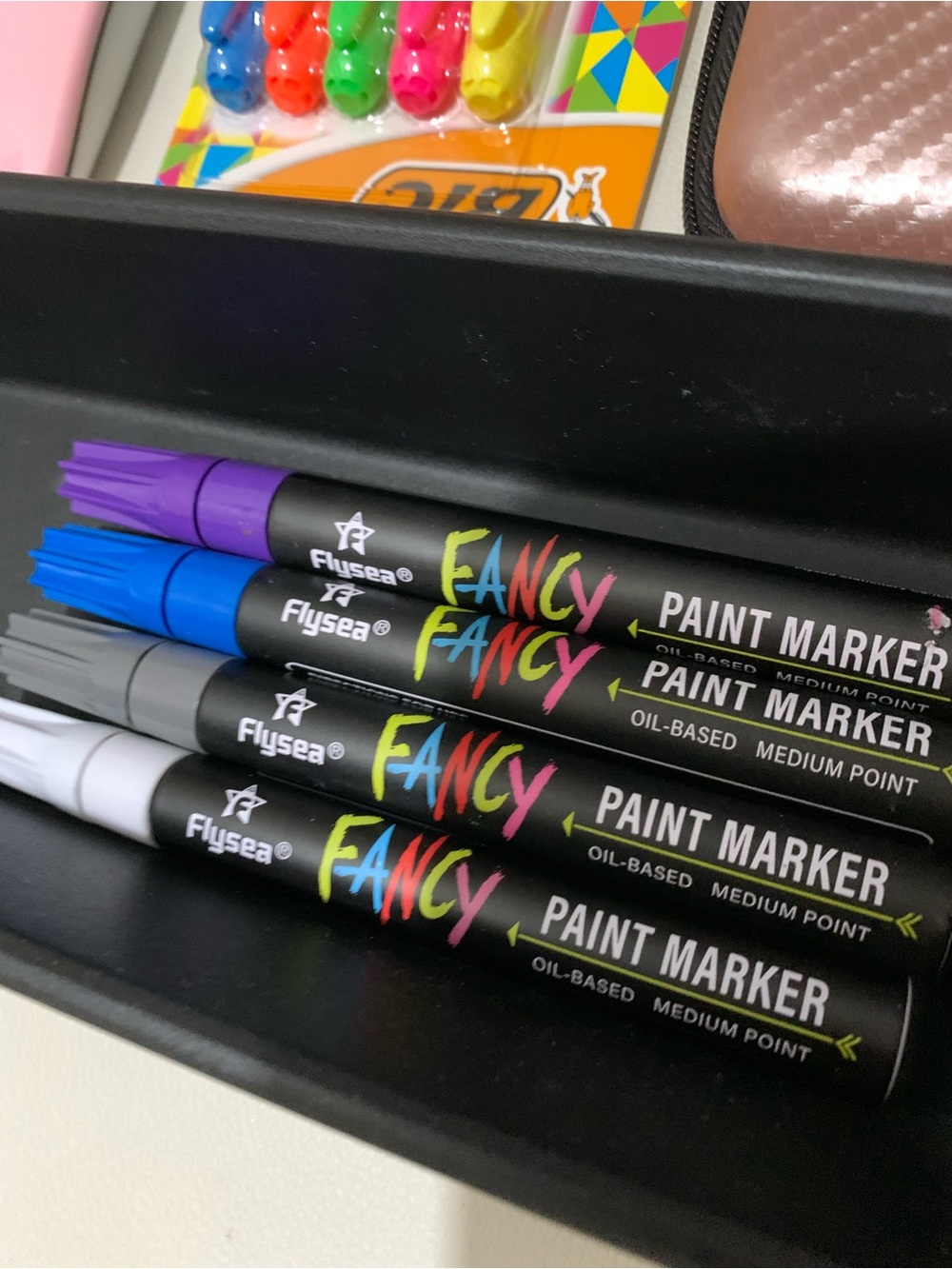 Fancy Oil-Based Paint Markers — Purple, Blue, Gray, White (4 Pack)